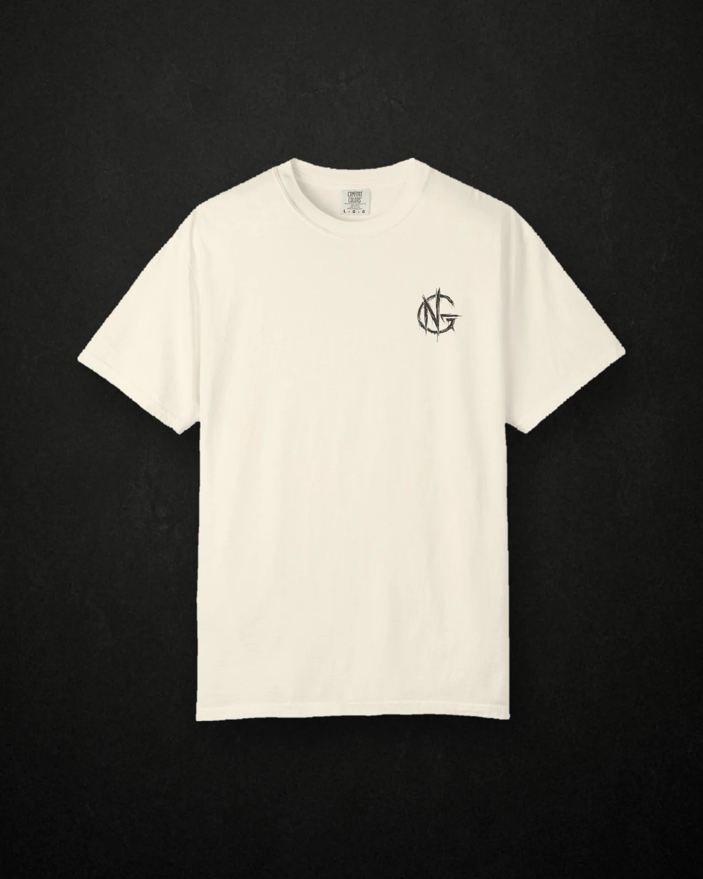 No Guidance Lost on Purpose tee in ivory, front, with the circular NG chest mark