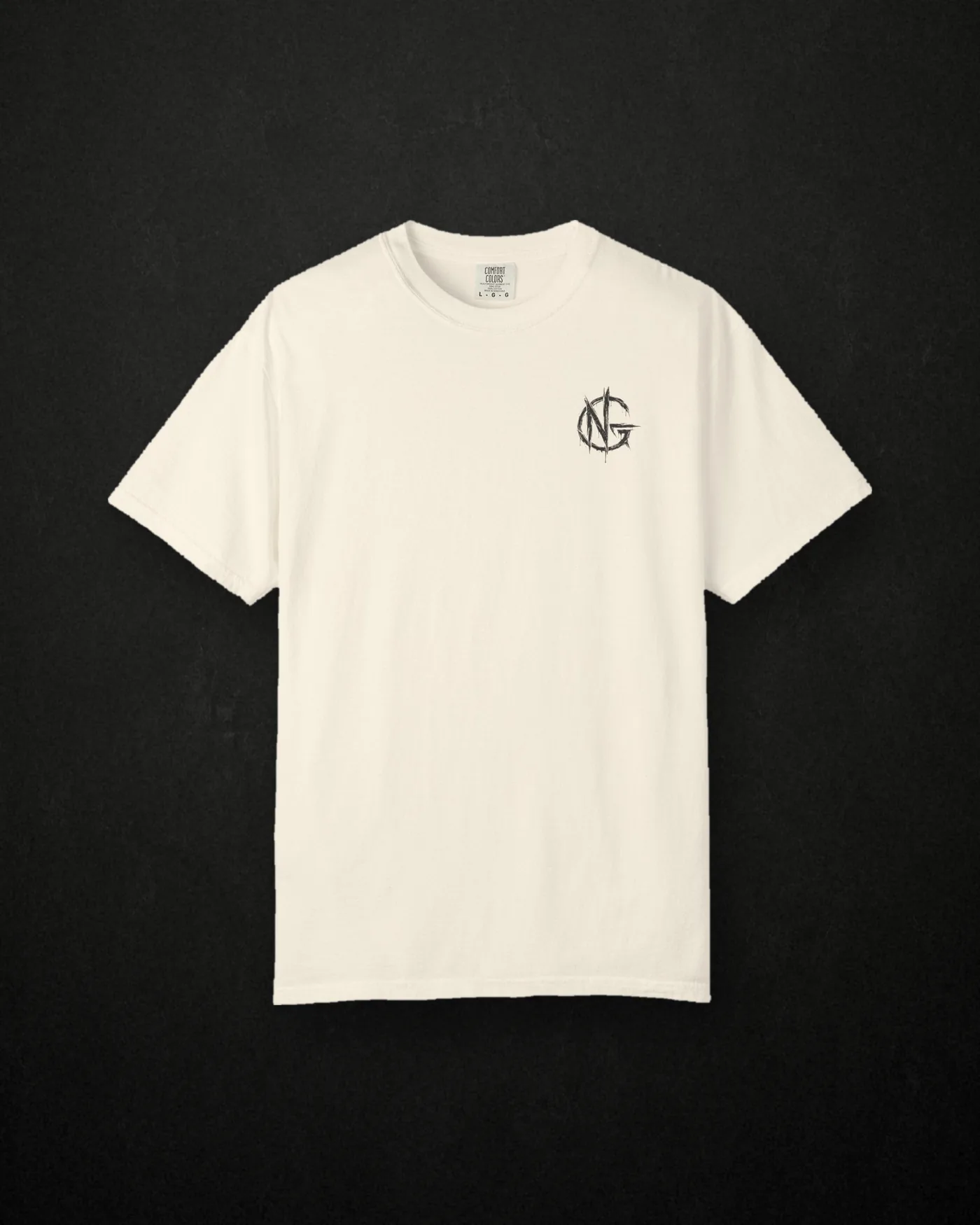 No Guidance Make Your Own Way tee in ivory, front, with the circular NG chest mark